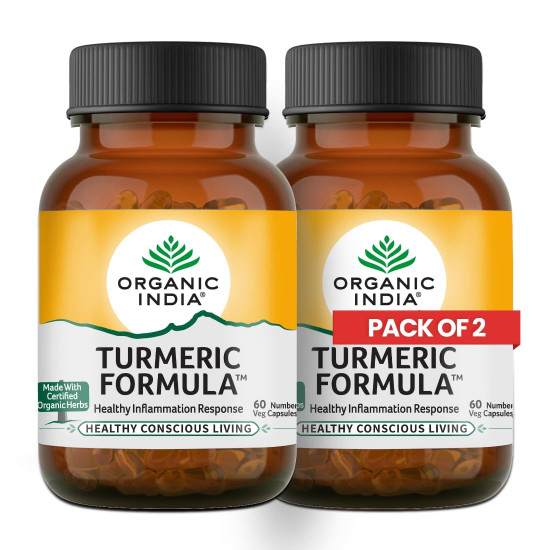 ORGANIC INDIA Turmeric Formula 60 Veg Capsules | Strong anti-inflammatory | Enhances Skin, Bone, and Joint Health - (Pack of 2)