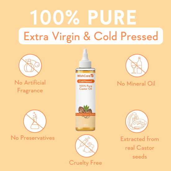 WishCare Cold Pressed Castor Oil | For Hair, Skin, Nails, Eye Lash | Virgin Grade | 100% Natural | 200ml