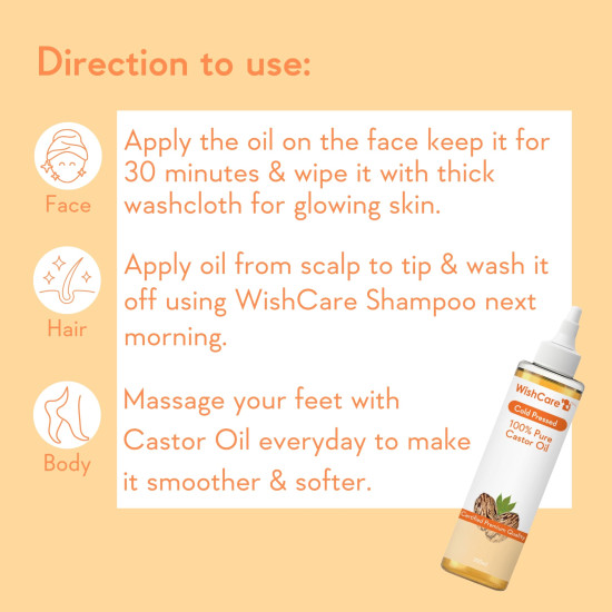 WishCare Cold Pressed Castor Oil | For Hair, Skin, Nails, Eye Lash | Virgin Grade | 100% Natural | 200ml