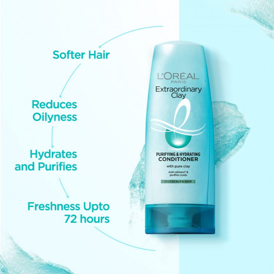 L'Oreal Paris Deep Conditioner, Rebalancing & Hydrating, For Oily Roots & Dry Ends, Extraordinary Clay, 180 ml