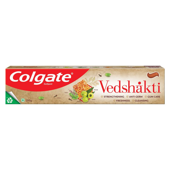 Colgate Vedshakti Toothpaste, Anti-Bacterial Paste For Whole Mouth Health, With Neem, Clove, And Honey, 200G, Freshening