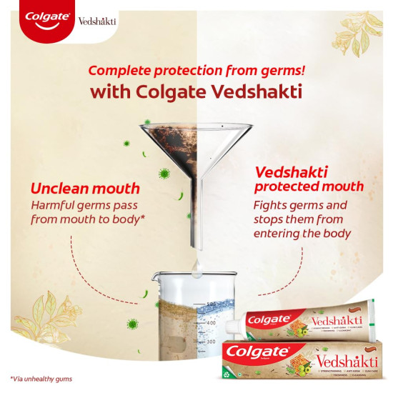 Colgate Vedshakti Toothpaste, Anti-Bacterial Paste For Whole Mouth Health, With Neem, Clove, And Honey, 200G, Freshening