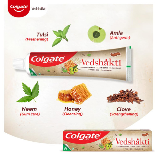 Colgate Vedshakti Toothpaste, Anti-Bacterial Paste For Whole Mouth Health, With Neem, Clove, And Honey, 200G, Freshening