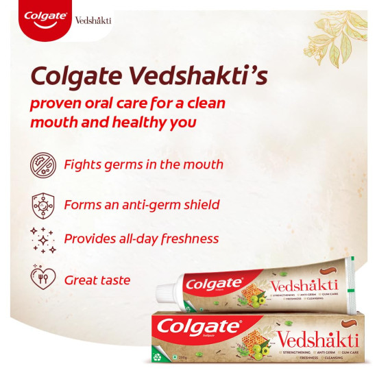 Colgate Vedshakti Toothpaste, Anti-Bacterial Paste For Whole Mouth Health, With Neem, Clove, And Honey, 200G, Freshening