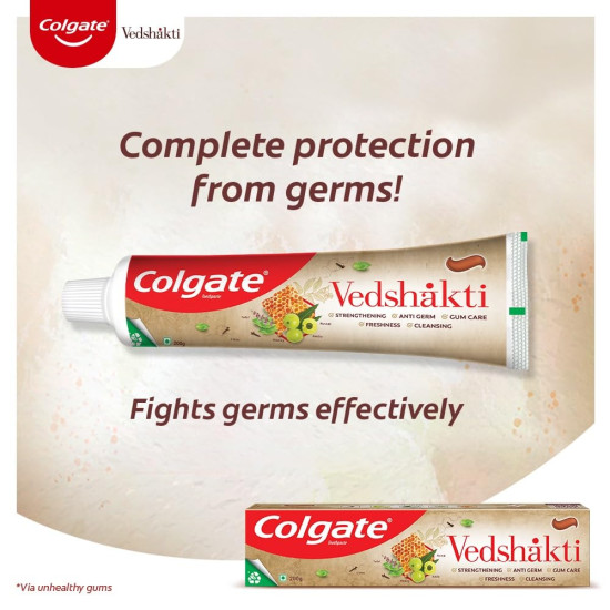 Colgate Vedshakti Toothpaste, Anti-Bacterial Paste For Whole Mouth Health, With Neem, Clove, And Honey, 200G, Freshening