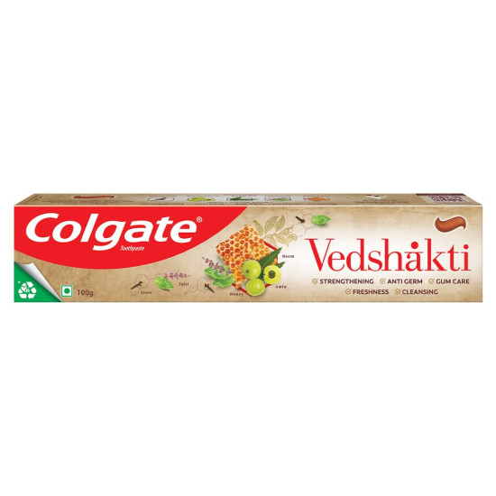 Colgate Vedshakti Toothpaste, Anti-Bacterial Paste For Whole Mouth Health, With Neem, Clove, And Honey, 100G, Freshening