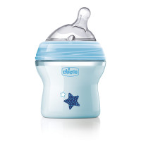 Chicco Natural Feeling 150ml Baby Milk Feeding Plastic Bottle with Wide Neck, Anti-Colic for Easy Milk Flow, for Babies & Toddlers 0m+, (Blue)