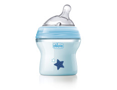 Chicco Natural Feeling 150ml Baby Milk Feeding Plastic Bottle with Wide Neck, Anti-Colic for Easy Milk Flow, for Babies & Toddlers 0m+, (Blue)