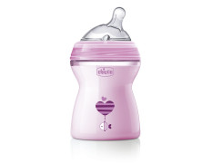 Chicco Natural Feeling 250ml Baby Milk Feeding Bottle with Wide Neck, Anti-Colic for Easy Milk Flow, for Babies & Toddlers 2m+ (Pink)