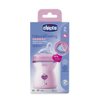 Chicco Natural Feeling 250ml Baby Milk Feeding Bottle with Wide Neck, Anti-Colic for Easy Milk Flow, for Babies & Toddlers 2m+ (Pink)