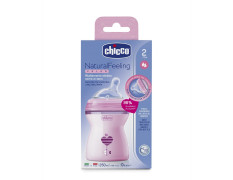 Chicco Natural Feeling 250ml Baby Milk Feeding Bottle with Wide Neck, Anti-Colic for Easy Milk Flow, for Babies & Toddlers 2m+ (Pink)