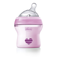 Chicco Natural Feeling 150ml Baby Milk Feeding Plastic Bottle with Wide Neck, Anti-Colic for Easy Milk Flow, for Babies & Toddlers 0m+ (Pink)