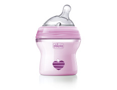 Chicco Natural Feeling 150ml Baby Milk Feeding Plastic Bottle with Wide Neck, Anti-Colic for Easy Milk Flow, for Babies & Toddlers 0m+ (Pink)