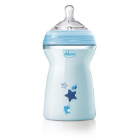 Chicco Natural Feeling 330ml Baby Milk Feeding Bottle with Wide Neck, Anti-Colic for Easy Milk Flow, for Babies & Toddlers 6m+ (Blue)