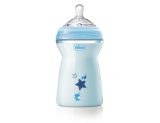 Chicco Natural Feeling 330ml Baby Milk Feeding Bottle with Wide Neck, Anti-Colic for Easy Milk Flow, for Babies & Toddlers 6m+ (Blue)