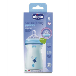 Chicco Natural Feeling 330ml Baby Milk Feeding Bottle with Wide Neck, Anti-Colic for Easy Milk Flow, for Babies & Toddlers 6m+ (Blue)
