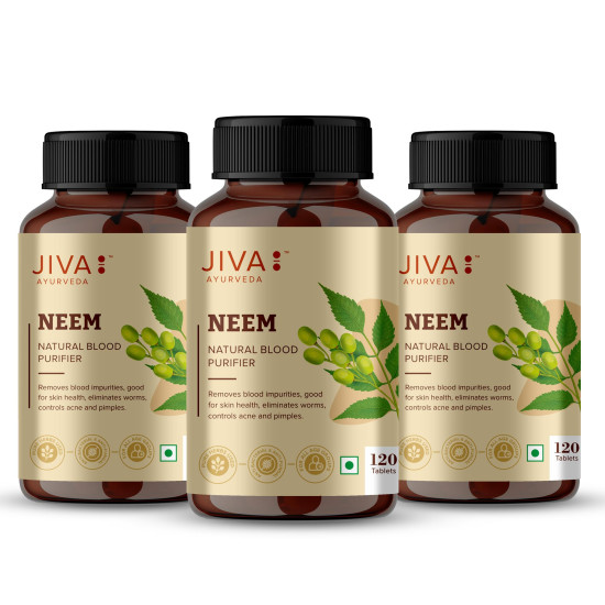 Jiva Neem Ayurvedic Tablets 500mg | Natural Blood Purifier | Skin Wellness | Controls Acne and Pimples | Veg Tablets | 100% Pure & Natural - 120 Tablet (Pack of 3)