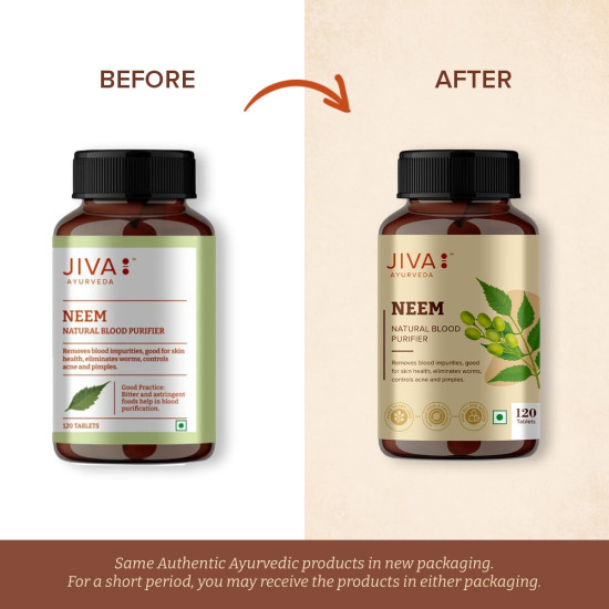 Jiva Neem Ayurvedic Tablets 500mg | Natural Blood Purifier | Skin Wellness | Controls Acne and Pimples | Veg Tablets | 100% Pure & Natural - 120 Tablet (Pack of 3)