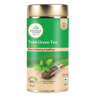 A TATA Product - Organic India Tulsi Green Tea Classic Loose Leaves - 100g, Stress Relieving, Uplifts Mood, Rich in Antioxidants, Blend of Rama, Krishna & Vana Tulsi, Certified Organic