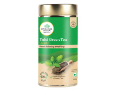 A TATA Product - Organic India Tulsi Green Tea Classic Loose Leaves - 100g, Stress Relieving, Uplifts Mood, Rich in Antioxidants, Blend of Rama, Krishna & Vana Tulsi, Certified Organic