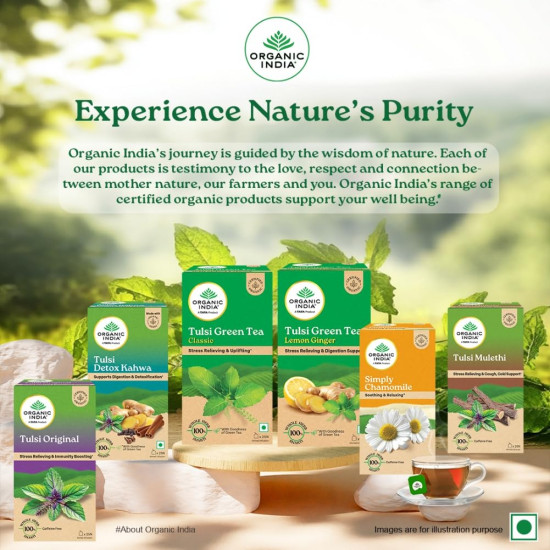 A TATA Product - Organic India Tulsi Green Tea Classic Loose Leaves - 100g, Stress Relieving, Uplifts Mood, Rich in Antioxidants, Blend of Rama, Krishna & Vana Tulsi, Certified Organic