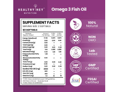 HealthyHey Nutrition Fish Oil Capsules Omega 3 60 Softgel For Women and Men | Triple Strength Fish Oil | Burpless, EPA 600 - DHA 400 Supplement