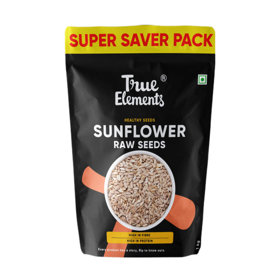 True Elements Sunflower Seeds 1kg - Raw Seeds for Eating | Healthy Snacks | High in Vitamin, Fibre & Protein | Non - GMO | Diet Food | Gluten free | Premium Raw Sunflower Seeds