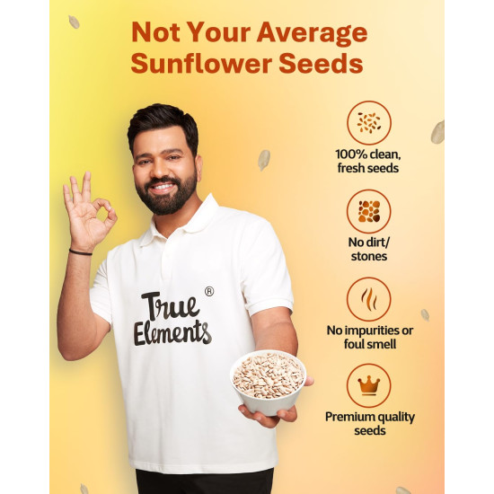 True Elements Sunflower Seeds 1kg - Raw Seeds for Eating | Healthy Snacks | High in Vitamin, Fibre & Protein | Non - GMO | Diet Food | Gluten free | Premium Raw Sunflower Seeds