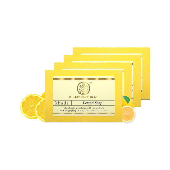 Khadi Natural Lemon Soap 125g| Herbal Bathing Soap for Healthy Skin | Natural Soap with Essential Oils | Soap for Reducing Tanning | Suitable for All Skin Types | Pack of 4