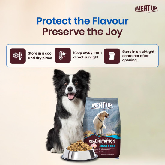 Meat Up Adult Dry Dog Food 2.4kg (1.2kg + 1.2kg) | Chicken Flavour | Healthy Skin & Coat | Antioxidants | Enriched with Vitamins & Minerals