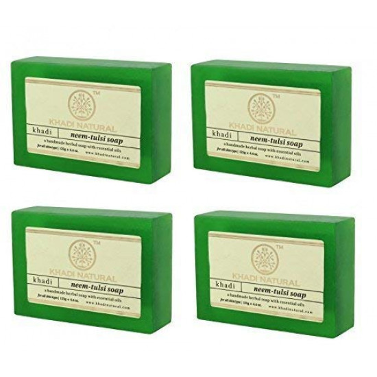 Khadi Natural Neem Tulsi Soap | Herbal Bathing Soap for Acne | Natural Soap with Essential Oils | Anti-Bacterial Soap | Suitable for All Skin Types | Pack of 4 |(125 * 4) (500ml)