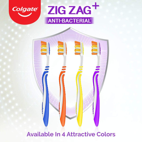 Colgate ZigZag Deep Clean Toothbrush for adults, Pack of 6 Medium Multicolour Soft Tooth brush, Antibacterial with Compact Brush Head for Deep & Complete Cleansing