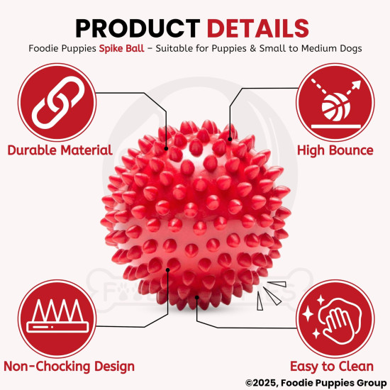 Foodie Puppies Natural Rubber Spike Ball - 2.8inch/ 7cm | Suitable for Small to Medium Dogs and Puppies | Chewing, Teething, and Training Bouncy Ball Toy