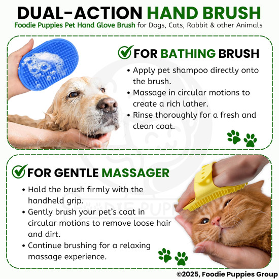 Foodie Puppies Pet Massage Rubber Bath Glove for Dogs, Cats, Rabbit, & Hamster | Grooming Shampoo Washing Soothing Bristles Hand Brush Comb - 1 Piece (Soothing Glove)