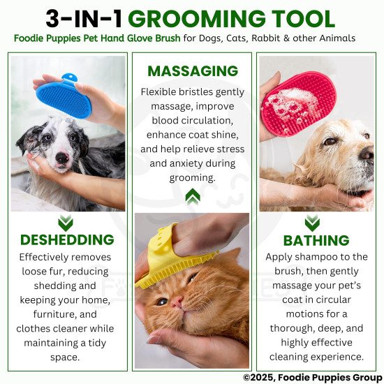 Foodie Puppies Pet Massage Rubber Bath Glove for Dogs, Cats, Rabbit, & Hamster | Grooming Shampoo Washing Soothing Bristles Hand Brush Comb - 1 Piece (Soothing Glove)