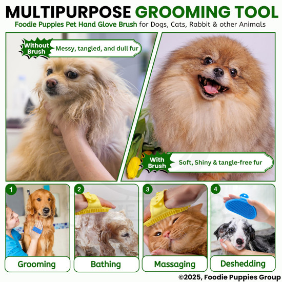 Foodie Puppies Pet Massage Rubber Bath Glove for Dogs, Cats, Rabbit, & Hamster | Grooming Shampoo Washing Soothing Bristles Hand Brush Comb - 1 Piece (Soothing Glove)