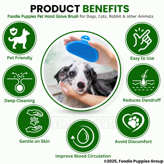 Foodie Puppies Pet Massage Rubber Bath Glove for Dogs, Cats, Rabbit, & Hamster | Grooming Shampoo Washing Soothing Bristles Hand Brush Comb - 1 Piece (Soothing Glove)