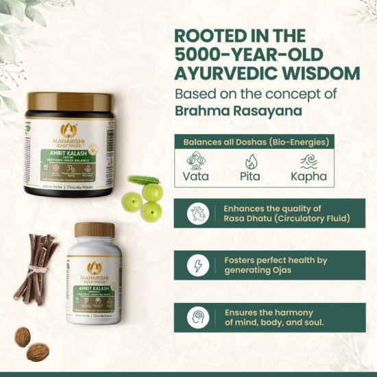 Maharishi Ayurveda Amrit Kalash Immunity Booster | Super Rasayana | Helps Immunity, Daily Wellnes Stress & Anxiety | Improves Heart Health (Ambrosia 60 Tablets & Nectar Paste 600 grams Combo Pack) Maharishi Ayurveda Amrit Kalash Immunity Booster | Super Rasayana | Helps Immunity, Daily Wellnes Stress & Anxiety | Improves Heart Health (Ambrosia 60 Tablets & Nectar Paste 600 grams Combo Pack)