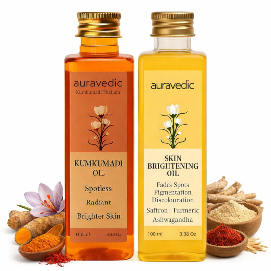 Auravedic Kumkumadi Oil For Face 100ml & Ashwagandha Saffron Turmeric Pigmentation Serum100ml Kumkumadi Tailam Face Oil Body Oil After Bath For Daily Use