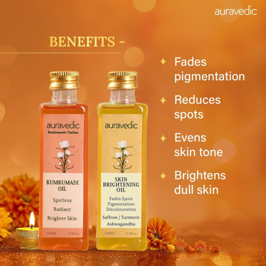 Auravedic Kumkumadi Oil For Face 100ml & Ashwagandha Saffron Turmeric Pigmentation Serum100ml Kumkumadi Tailam Face Oil Body Oil After Bath For Daily Use