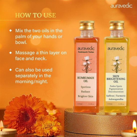 Auravedic Kumkumadi Oil For Face 100ml & Ashwagandha Saffron Turmeric Pigmentation Serum100ml Kumkumadi Tailam Face Oil Body Oil After Bath For Daily Use