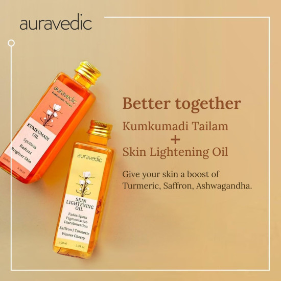 Auravedic Kumkumadi Oil For Face 100ml & Ashwagandha Saffron Turmeric Pigmentation Serum100ml Kumkumadi Tailam Face Oil Body Oil After Bath For Daily Use