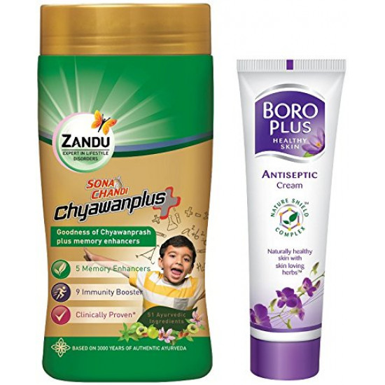 Zandu Sona Chandi Chyavanprash, Pack of 450g with Free Boro Plus Healthy Skin Ayurvedic Antiseptic Cream, 19ml