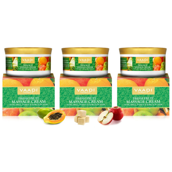 Vaadi Herbals Value Pack of 3 Fresh Fruit Massage Cream with Apple, Papaya & Kokum Butter