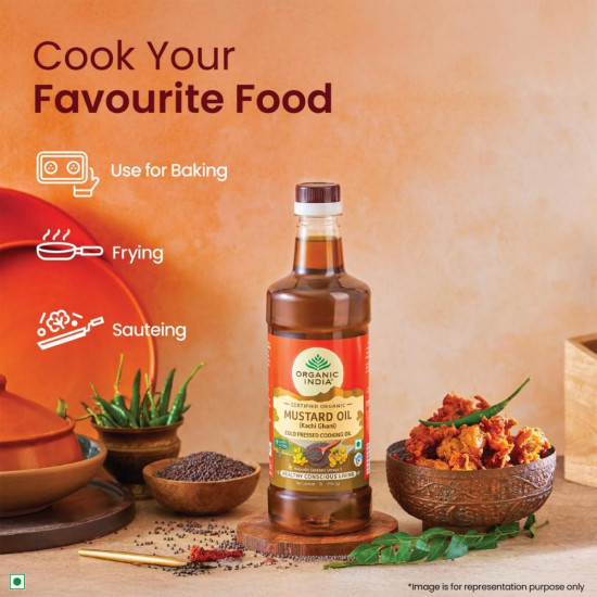A TATA Product - Organic India Mustard Oil 1000ml, Certified Organic, Lab Tested on 600+ Parameters, Kachi Ghani Sarso Ka Tel, Natural Flavour, Ideal for Daily Cooking & Healthier Living
