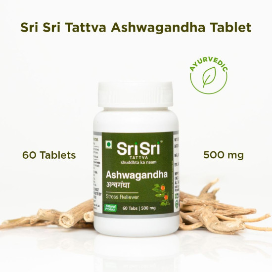 Sri Sri Tattva Ashwagandha Tablet | Ashwagandha Supplements | Immunity Booster | Helps Relieve Anxiety & Stress | Rejuvenates Mind & Body | 60 Tablets – 500 Mg