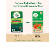A TATA Product - Organic India Tulsi Green Tea Pomegranate - 25 Tea Bags, Certified Organic, Stress Relief, Rich in Antioxidant, Tulsi & Pomegranate Infusion