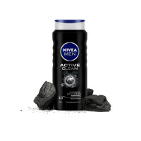 NIVEA MEN Active Clean Shower Gel, 500g - 3-in-1 Formula with Active Charcoal NIVEA MEN Active Clean Shower Gel, 500g - 3-in-1 Formula with Active Charcoal