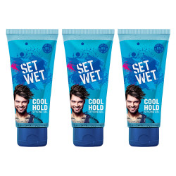 Set Wet Daily Hair Styling Gel for Men Cool Hold, Alcohol Free, Pro Vitamin B5, Medium Hold , Tube 100 ml ( Pack of 3)
