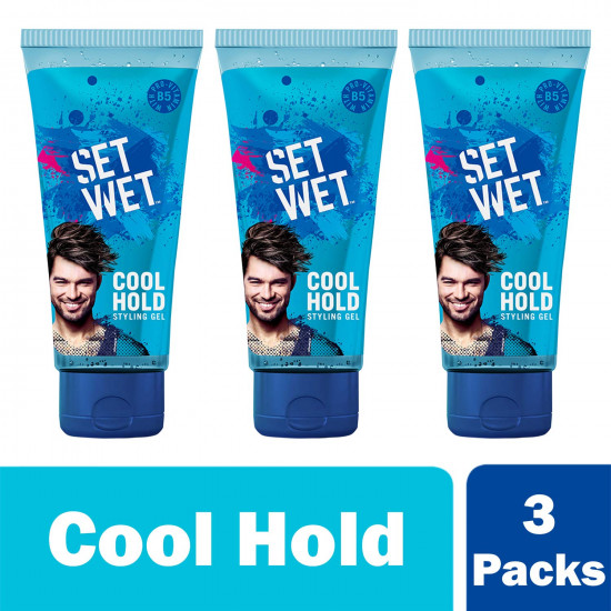 Set Wet Daily Hair Styling Gel for Men Cool Hold, Alcohol Free, Pro Vitamin B5, Medium Hold , Tube 100 ml ( Pack of 3)